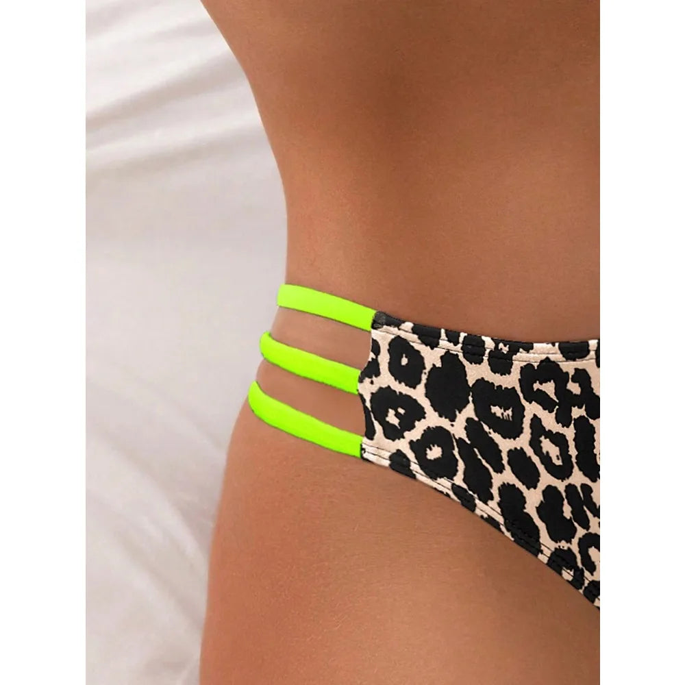 2025 Sexy Green Leopard Print Bikini Set Womens Knotted Push Up Swimsuit Beach Bathing Suit Swimwear