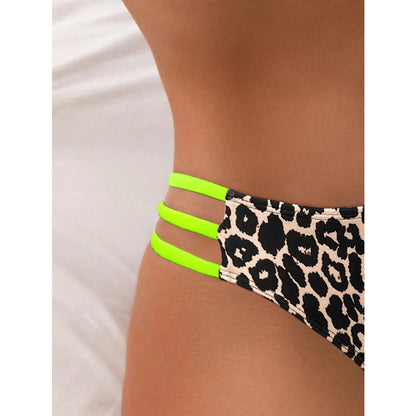 2025 Sexy Green Leopard Print Bikini Set Womens Knotted Push Up Swimsuit Beach Bathing Suit Swimwear