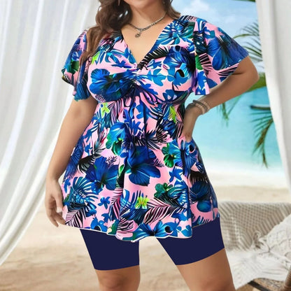 2025 Plus Size Printed Long Sleeve Swimwear For Women Deep V One Piece Swimsuit Beach Bodysuit