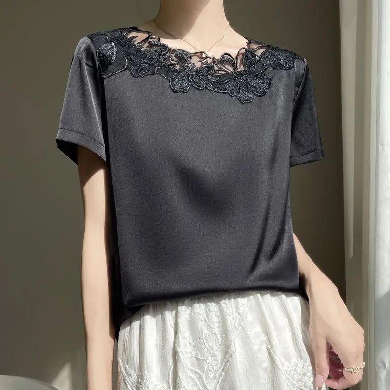 Stylish Spring Summer Loose O Neck Chiffon Shirt For Women Short Sleeve Plus Size Blush Fashion Top 2025