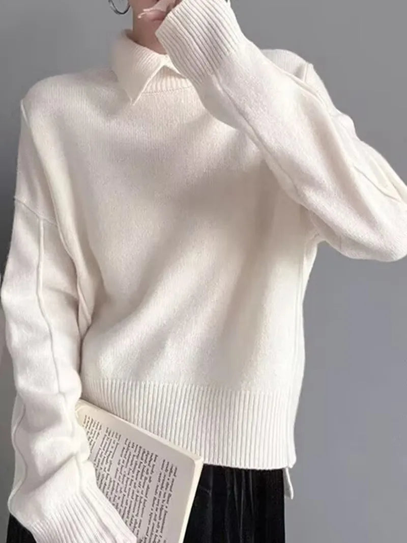 Soft Girl Aesthetic: Elegant Pastel Pink Collared Knit Sweater