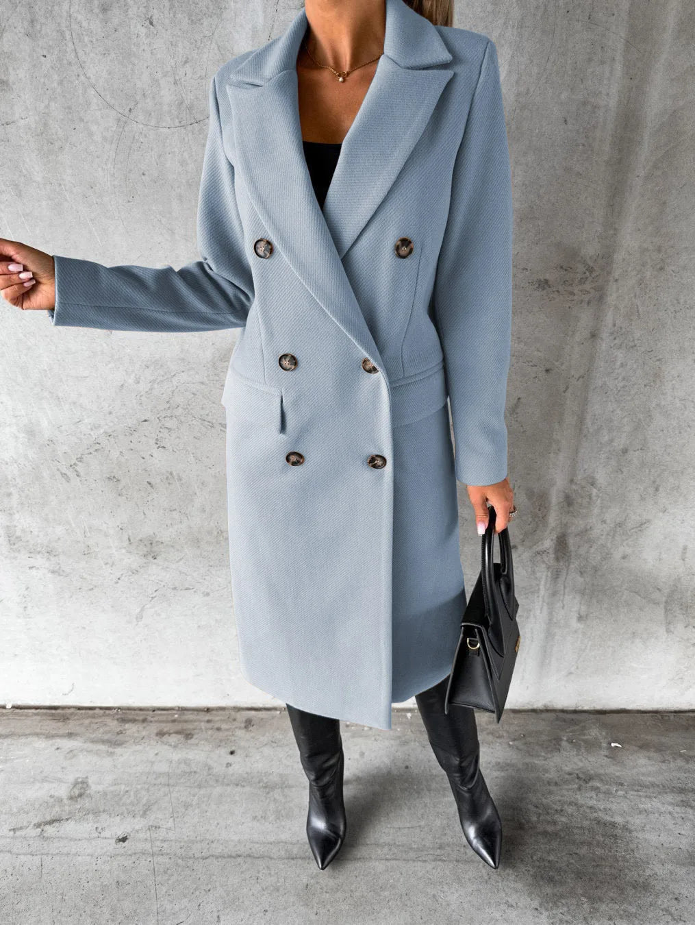 Double-Breasted Wool Blend Overcoat – Classic Elegant Winter Coat for Women