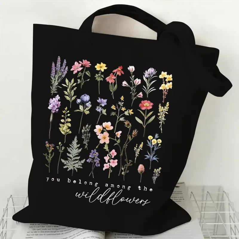 Flower Pattern Canvas Shopper Bags