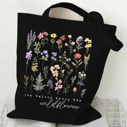 Flower Pattern Canvas Shopper Bags