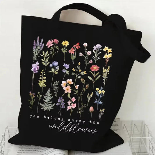 Flower Pattern Canvas Shopper Bags