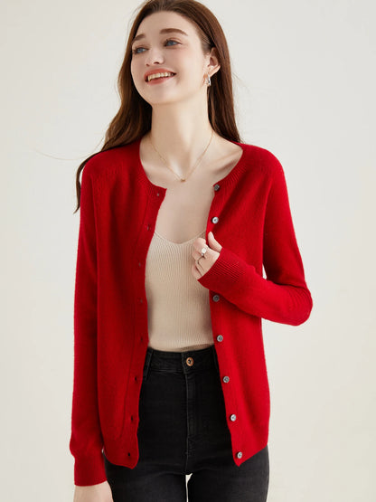 100% Merino Wool Knit Cardigan for Women – Timeless Vintage Style