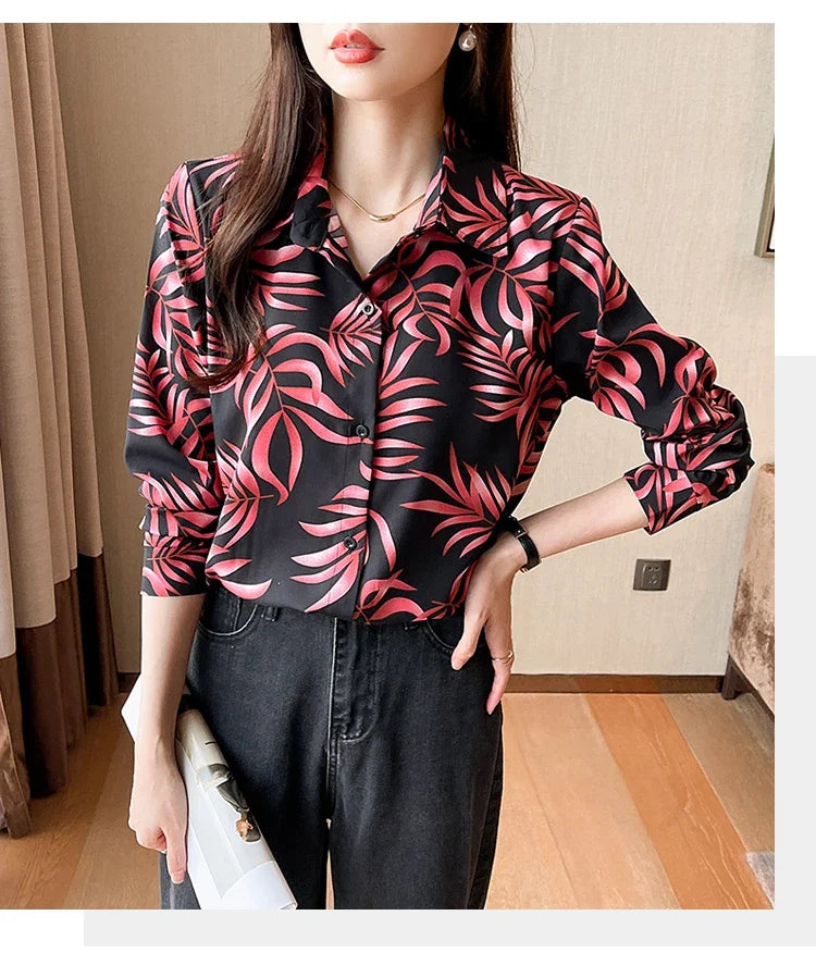 Printed Button-Down Shirt: Trendy Fashion for Spring/Autumn Work and Casual Wear