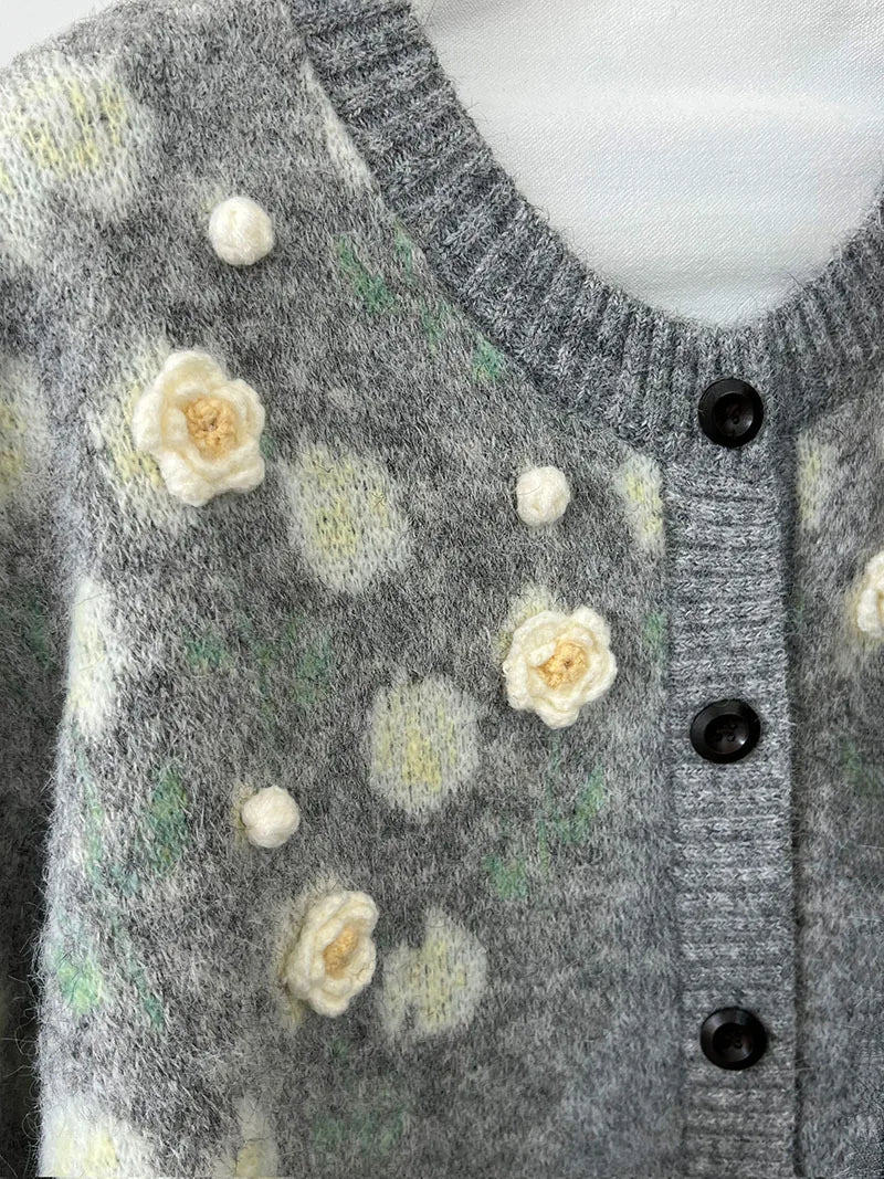 Floral Embroidered Knit Cardigan – Autumn Casual Sweater for Women