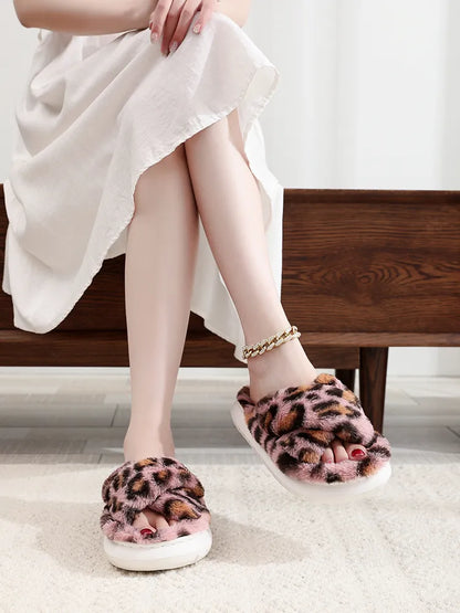 Open-Toe Cross Band Linen Soled Indoor Slippers For Winter