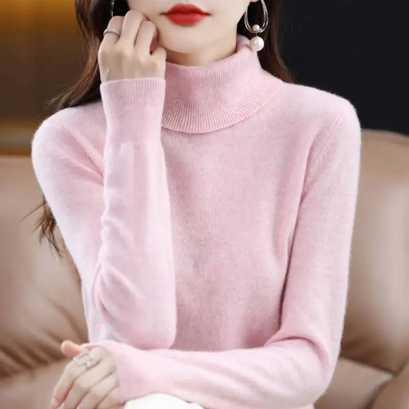 Womens Pure Wool Turtleneck Plus Size Knitted Sweaters