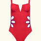 Solid Color One-Piece Swimsuit with Floral Design: Stylish Women's Swimwear