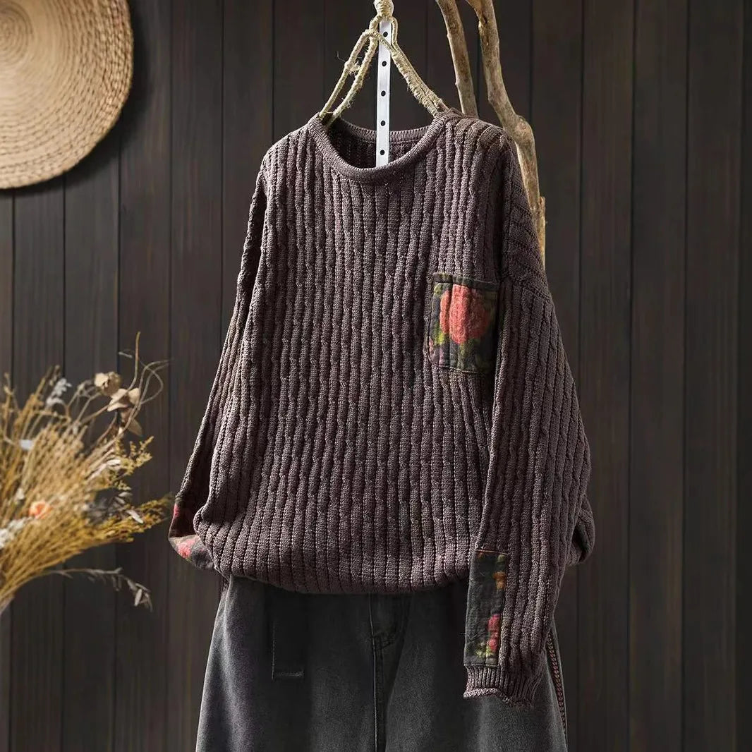 Vintage Rose Ribbed Sweater for Cozy Autumn Days