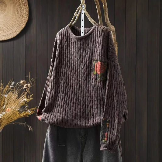 Vintage Rose Ribbed Sweater for Cozy Autumn Days