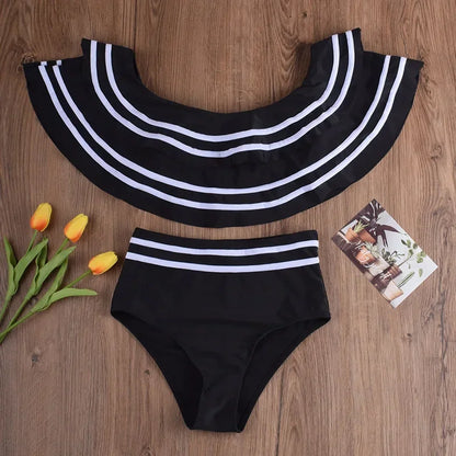 8x Plus Size Women Point Striped High Waist Bikini Sets