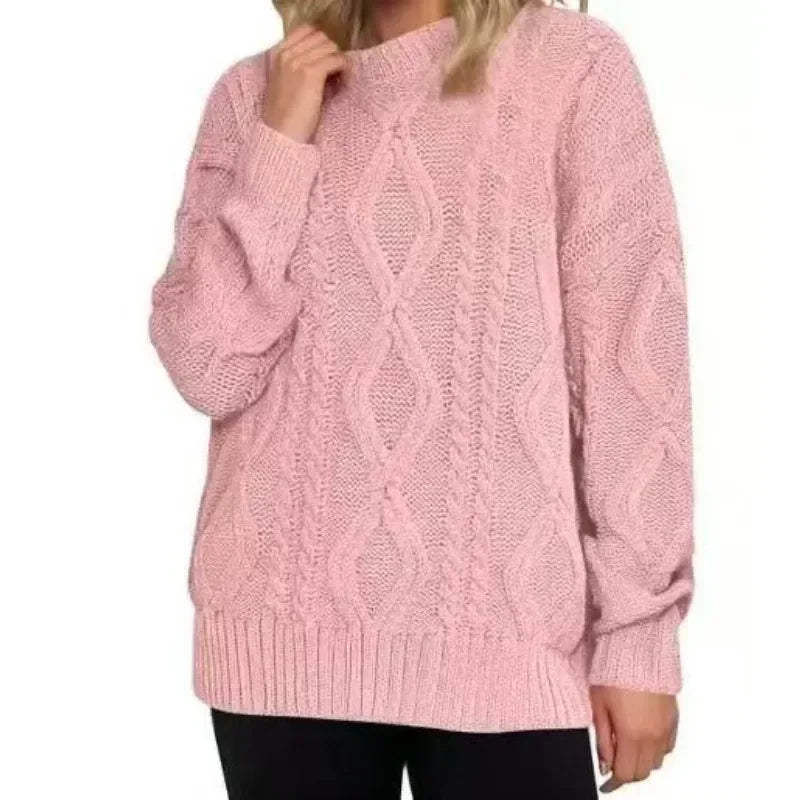 Autumn Winter Mock Neck Batwing Sleeve Women Knitted Sweater