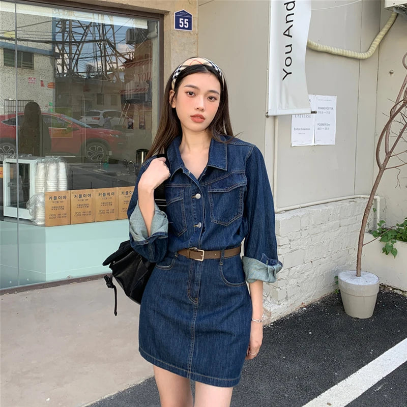 2024 Vintage Denim Shirt Casual Cropped Style For Womens Summer