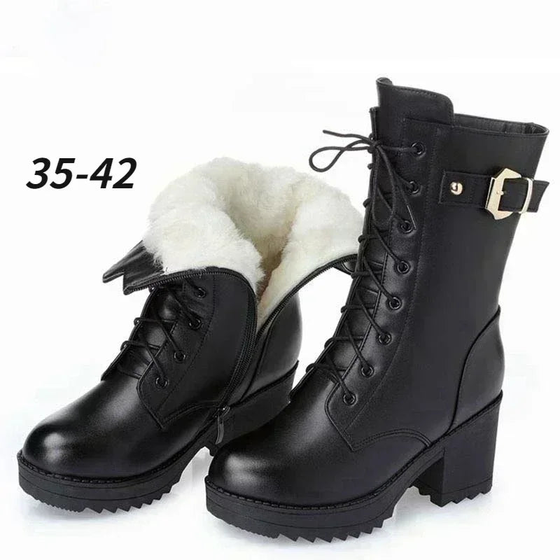 2025 New Arrival Winter High Boots Genuine Leather Thick Plush Warm Snow Boots For Women