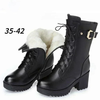 2025 New Arrival Winter High Boots Genuine Leather Thick Plush Warm Snow Boots For Women