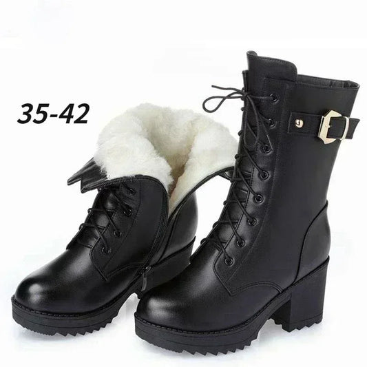 2025 New Arrival Winter High Boots Genuine Leather Thick Plush Warm Snow Boots For Women