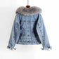 Wool Inside Fur Plush Neck Crop Women Denim Jackets