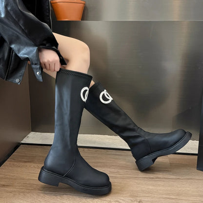 Women’s Knee-High Waterproof Boots – Round Toe Thick Sole Fashionable Winter Outdoor Shoes