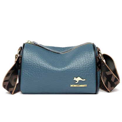 Casual Blue Textured Leather Cylinder Bag