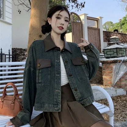 Irregular Crop Denim Coat for Effortless Y2K Street Style Edge Looks