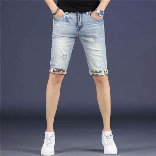 Summer Mens Stretch Skinny Slim Denim Shorts