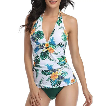 Yellow Halter Neck Ruched Tankini Aesthetic