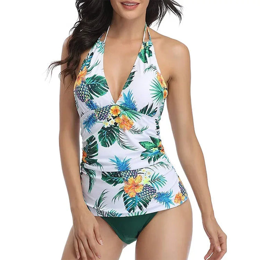 Yellow Halter Neck Ruched Tankini Aesthetic