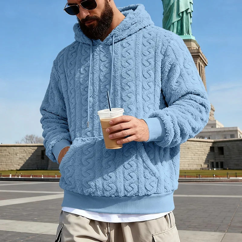 Mens Teddy Fleece Hoodie Warm Plush Oversized Streetwear Sweatshirt