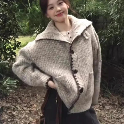 Vintage Knitted Cardigan For Women Kawaii Tweed Sweater Korean Retro Knitwear Autumn Winter Sweater Tops