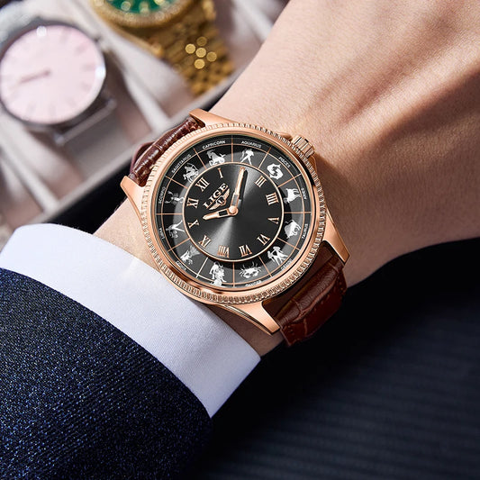 30m Water Resistance Genuine Leather Mens Luxury Quartz Watches