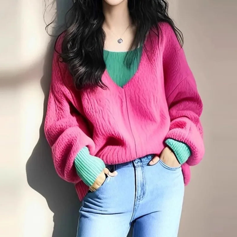 Chic Aesthetic Colorblock Layered Sweater