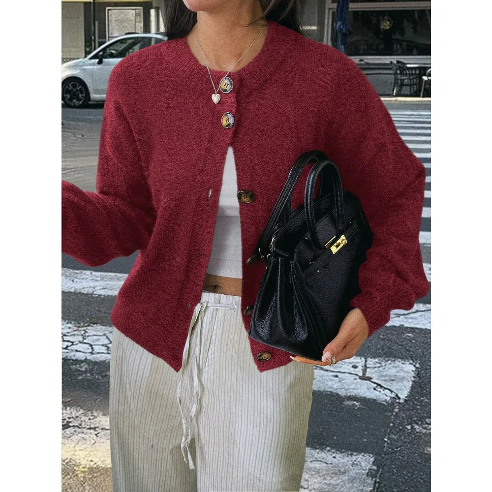 2025 Spring Autumn Womens Medium Length Cable Knit Cardigan Casual Loose Fit Solid Color Jacket