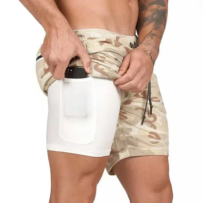 Mens Quick Dry 2 In 1 Gym Workout Style Shorts