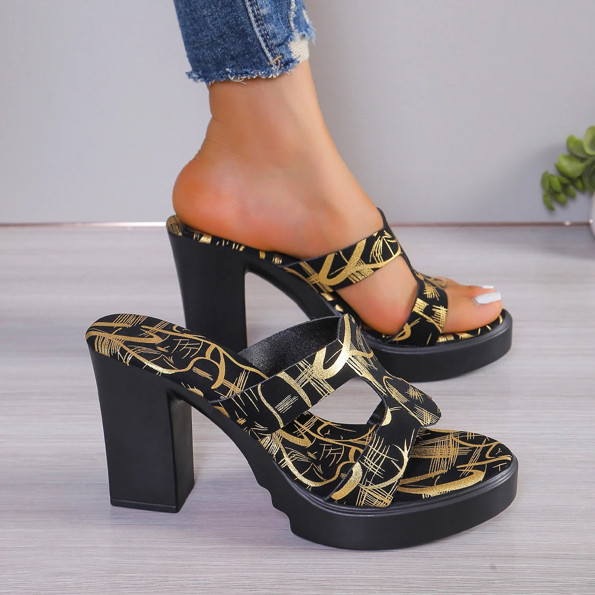 Womens High Heel Fashion Platform Open Toe Slipper