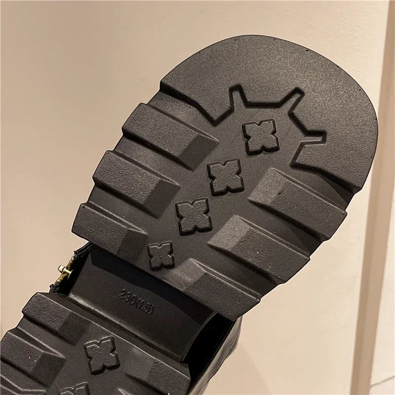 Women’s Knee-High Retro Western Boots 2025 – PU Leather Zipper Chunky Heel Punk Knight Boots