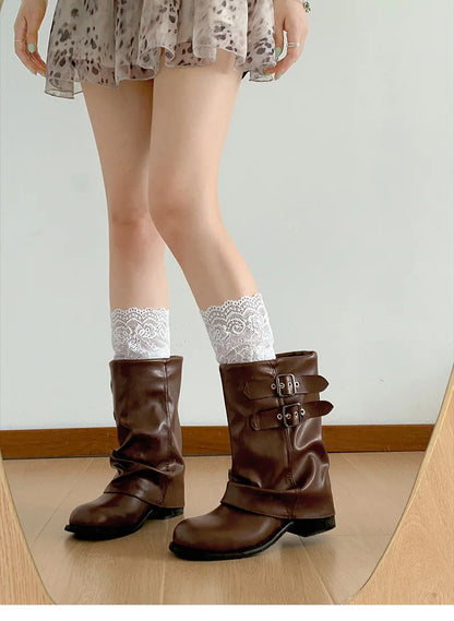 Vintage Western Cowgirl Boots 2025 - Buckle Strap Mid-Calf Boots for Women