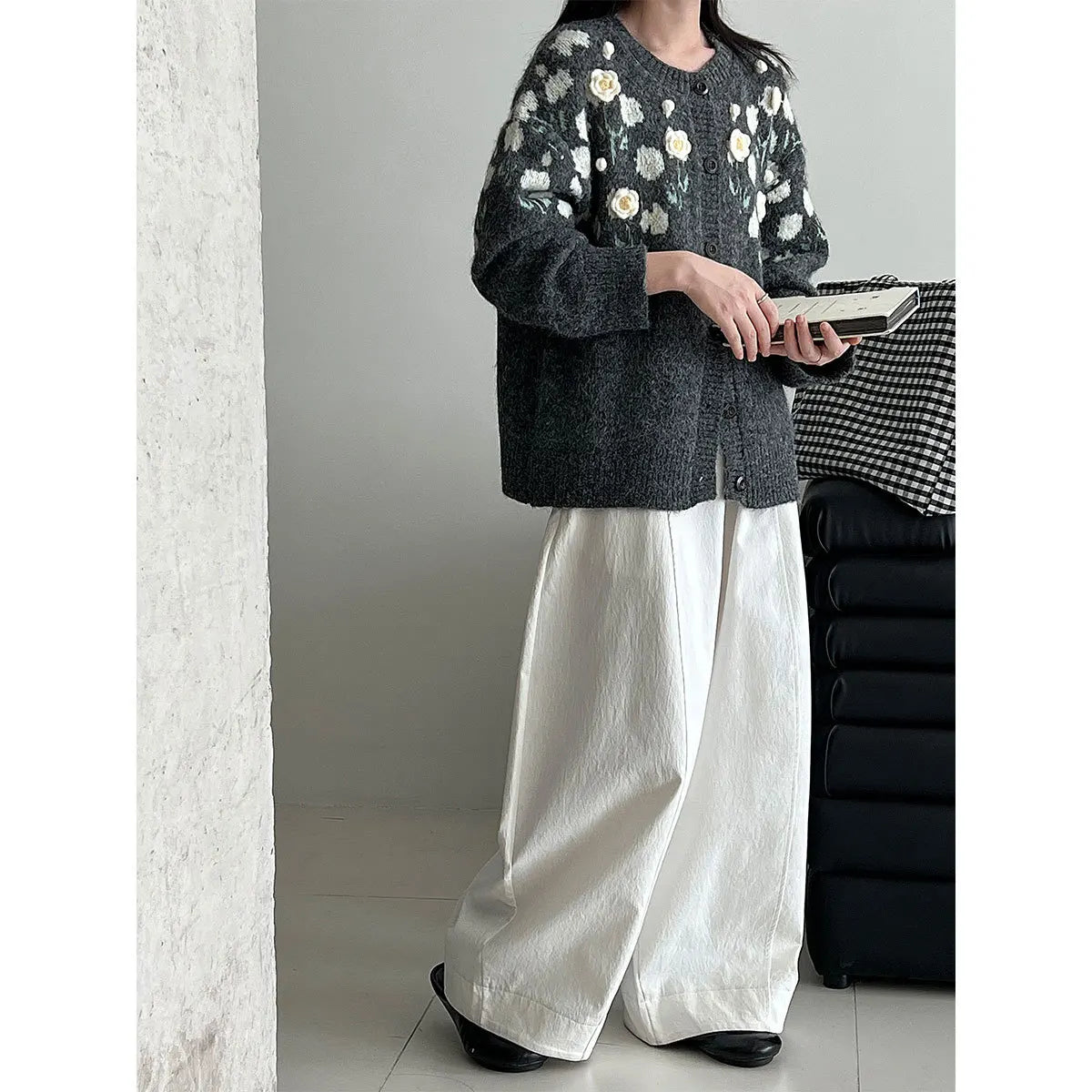 Floral Embroidered Knit Cardigan – Autumn Casual Sweater for Women