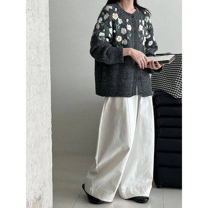Floral Embroidered Knit Cardigan – Autumn Casual Sweater for Women