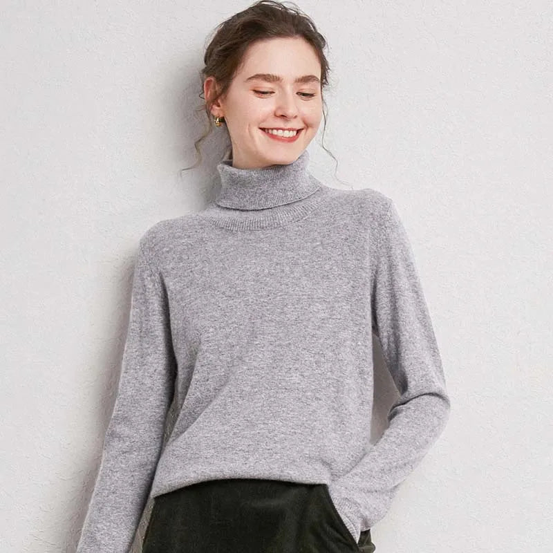 Womens Pure Wool Turtleneck Plus Size Knitted Sweaters