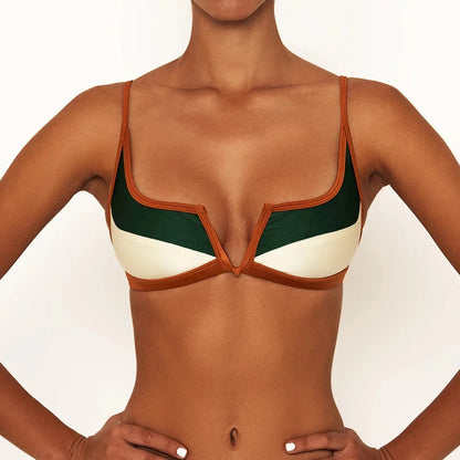 Vintage Style Split Cover Up Green Bikini Set