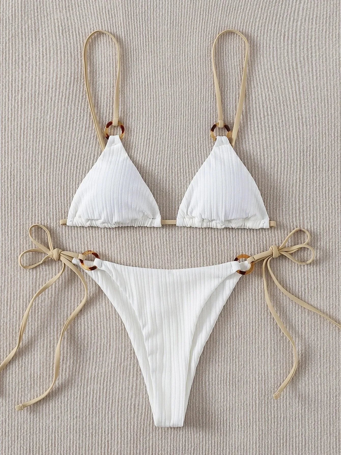 Muted Mauve Ribbed Tortoise Link Bikini Aesthetic