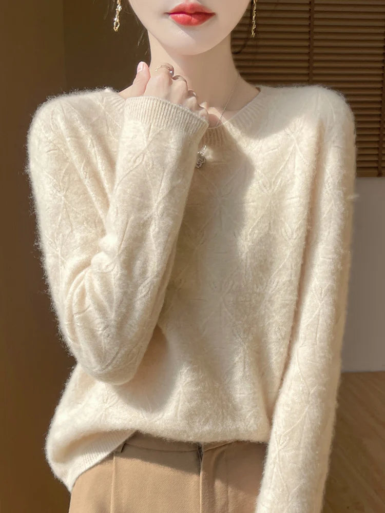 Women S Autumn Winter Sweater Temperament Commuter Round Neck Hollow Out Knit Top Pullover For Women