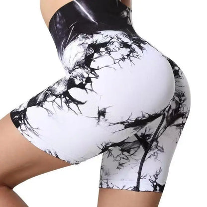Womens Seamless Tie Dye Push Up Yoga Fitness Shorts