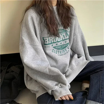 2025 Womens Hoodies Office Lady Loose Coat Korean Fashion Letter Printed Pullover Y2k Spring Sweatshirts