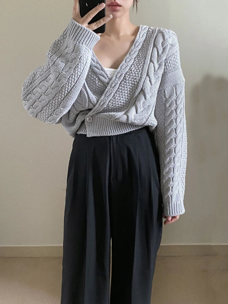 Women Deep V Neck Knitted Cardigan Sweater