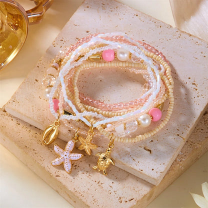 Maldives Luxury Resort Vibes - Elegant Pearl & Shell Beach Bracelet Stack
