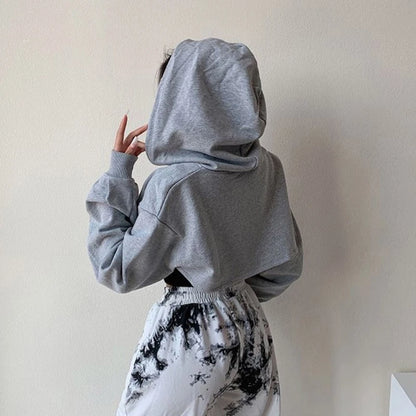 Black Long Sleeve Crisscross Down Casual Crops